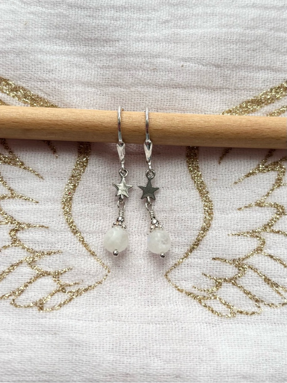 Sterling Silver Star & Moonstone Gemstone Drop Earrings